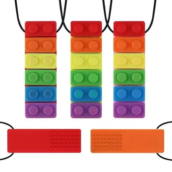 1Pc collier à mâcher sensoriel brique à mâcher enfants Silicone mordre crayon Topper jouet de dentition, anneau de dentition en Silicone pour les enfants avec l'autisme