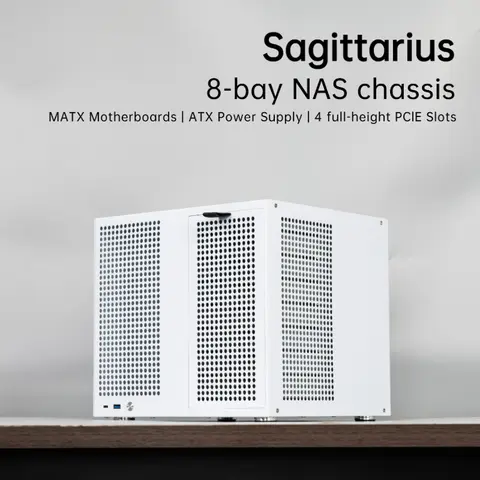 사지타리우스 8베이 NAS 섀시 케이스, MATX 메인보드 지원 | ATX 전원 공급 장치 | 4개의 풀 하이트 PCIE 슬롯 | 용량 21.8L