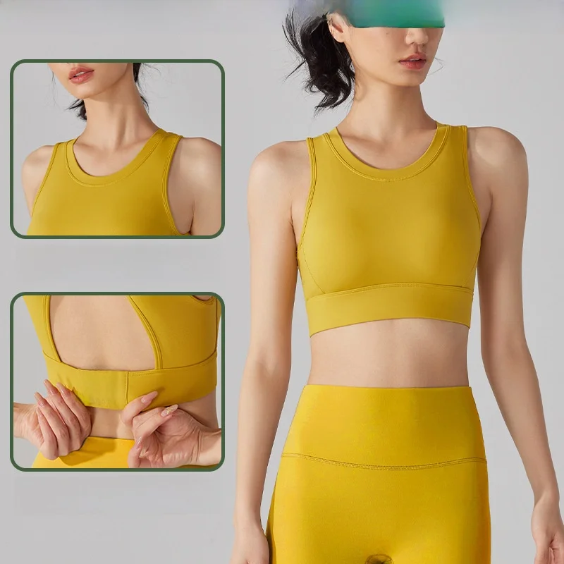 Sujetador deportivo de resistencia media alta para mujer, antiexposición, a prueba de golpes, para correr, Fitness, Yoga, belleza, sujetador trasero