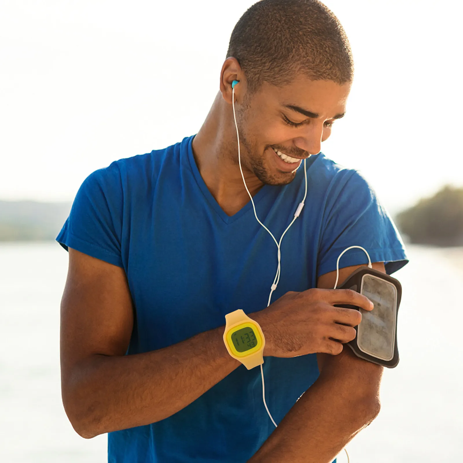 Waterproof Colorful Digital Electronic Watch Yellow Stopwatch Alarm Clock 12 24 Hour Backlight Sports Silicone