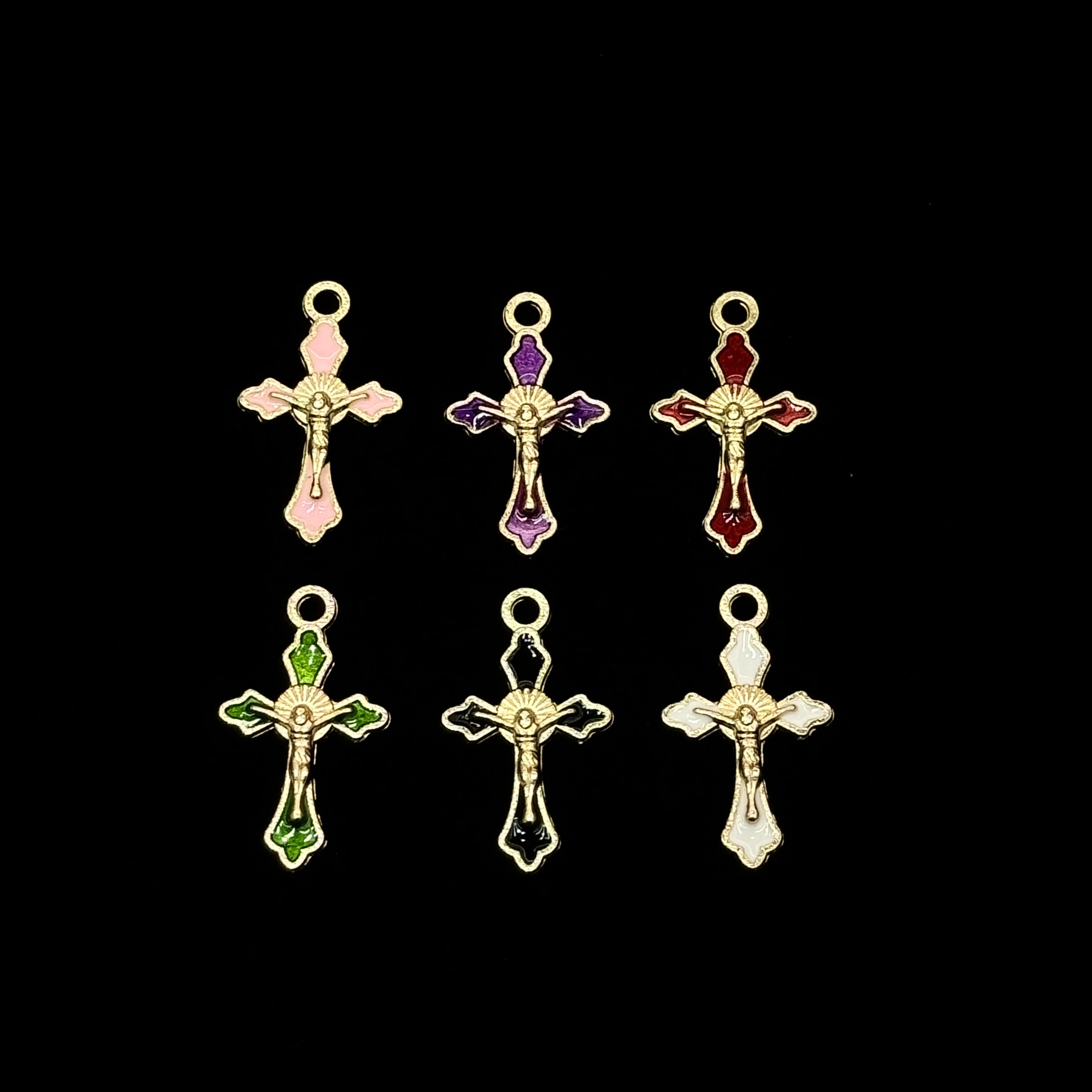 10Pcs Enamel INRI Crucifix Cross Charms Gold/KC Gold Plated Catholic Pendants for DIY Rosary Jewelry
