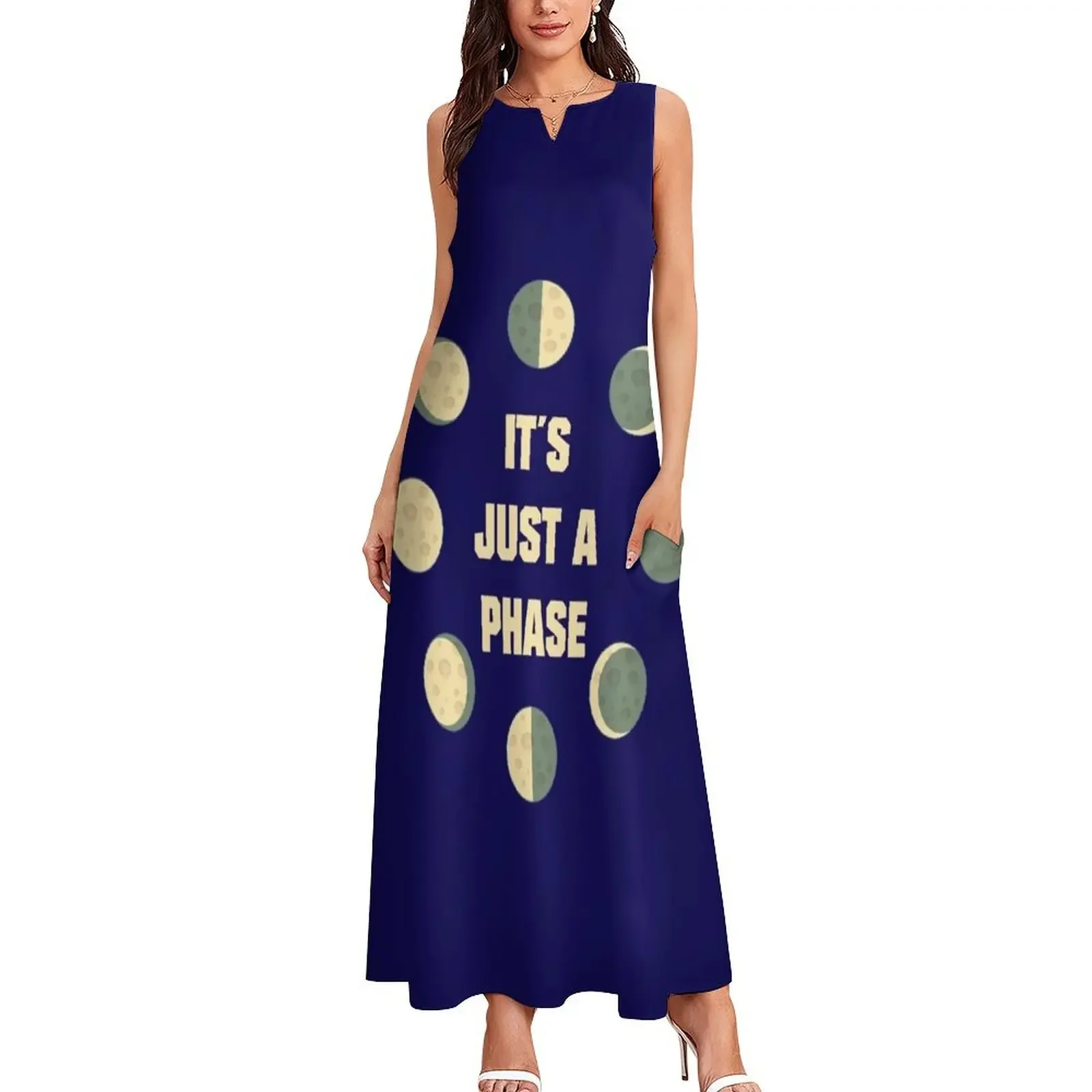 Moon Phases Astronomy Funny 티셔츠 - It's Just a Phase 롱 드레스 여성 의류 트렌드 2025 여성 드레스 럭셔리 드레스