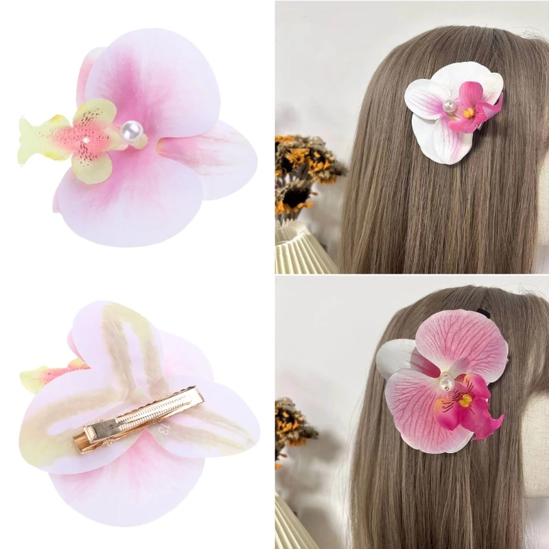 Set of 2 Pink Orchids Hairpins Flower Hair Grip Sweet Women Girl Side Barrettes Dropsale