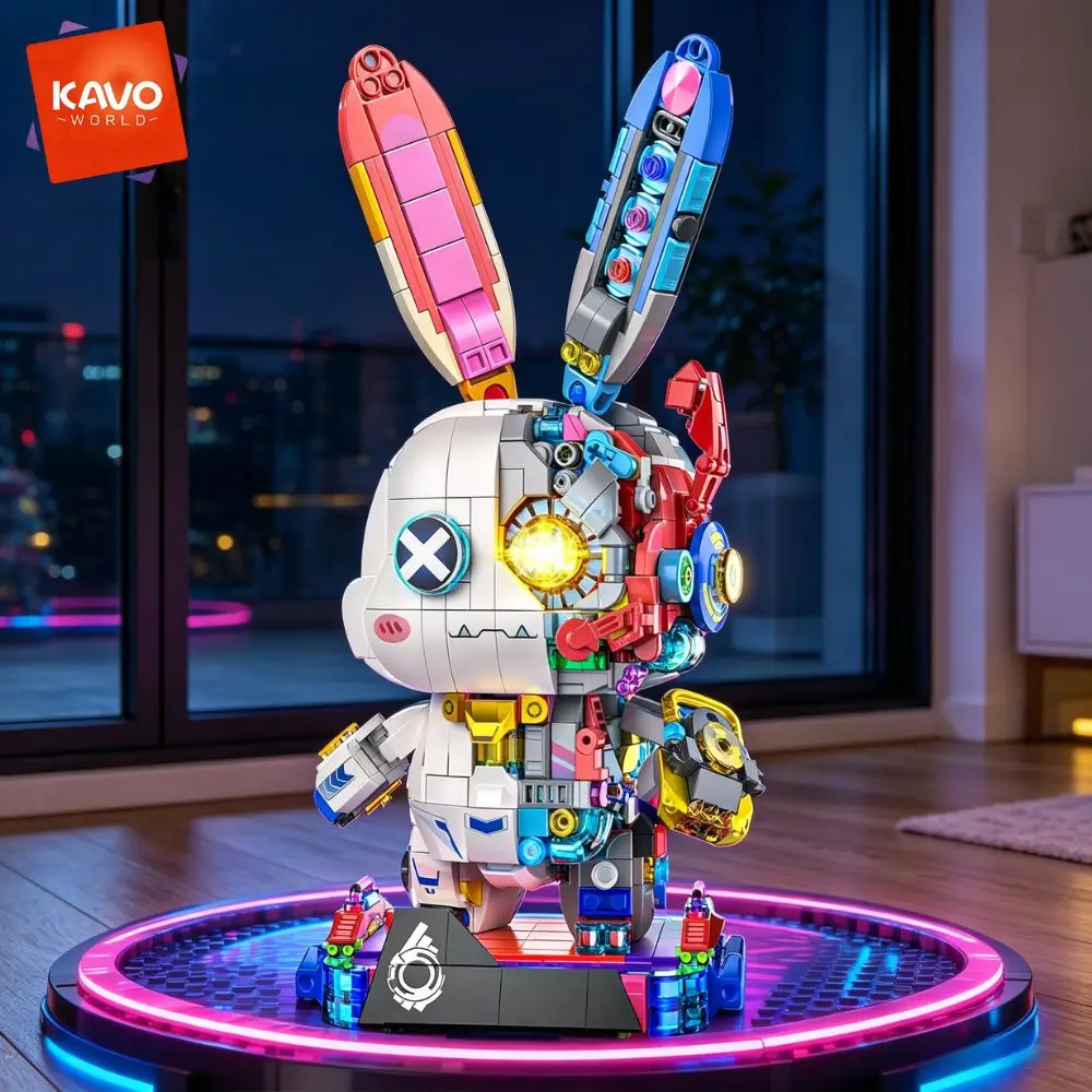 kavoworld-1377ピース-サイバーパンク-メカニカルラビット-組み立てブロックセット-ライト付き-クリエイティブdiy組み立てモデル-おもちゃ-デコレーション-コレクター向け