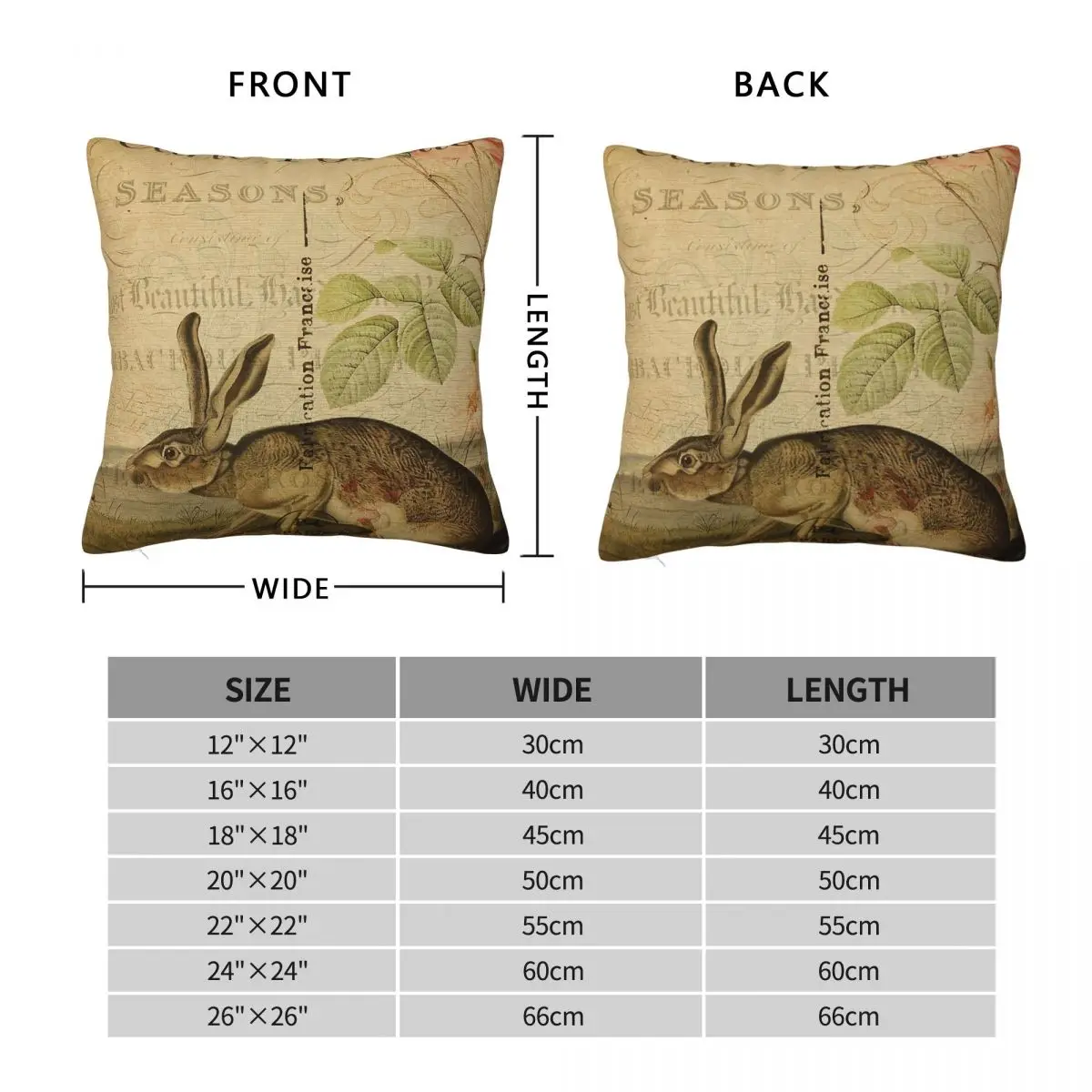 Hare Floral Shabby Chic Square Pillowcase Polyester Linen Velvet Creative Zip Decorative Home Cushion Case Wholesale