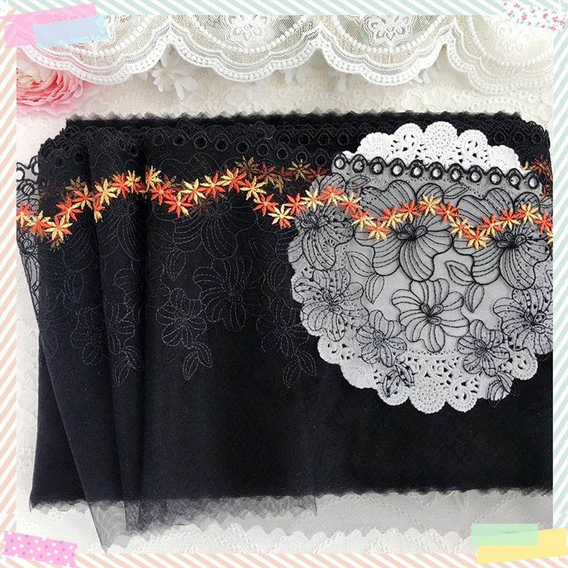 

15Yards Black Mesh Tulle Flowers Eco-Friendly Lace Fabric Embroidered Trim for Clothing Bags Textiles DIY Accessories