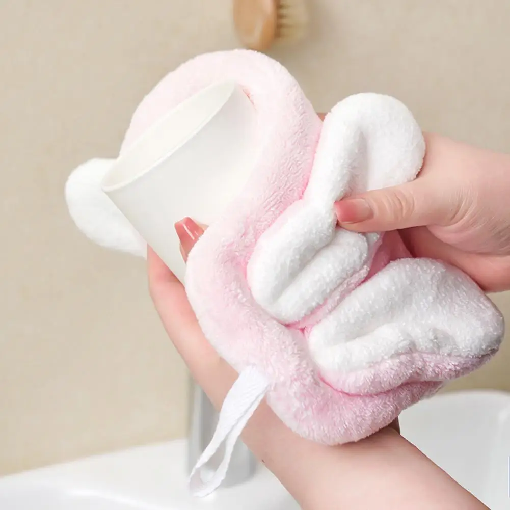 Soft Hand Towel Hanging Hand Towel with Lanyard Children's Rabbit Hand Towel with Hanging Loop Soft Coral Fleece Absorbent