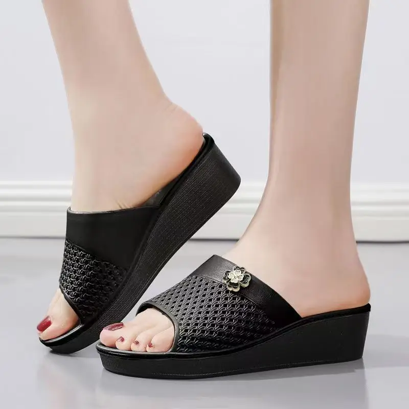 المرأة أسافين الجوف خارج اللمحة تو النعال الصيف جديد لينة وحيد عدم الانزلاق خفيفة الوزن المنزل النعال شباشب لخارج المنزل الصنادل #4