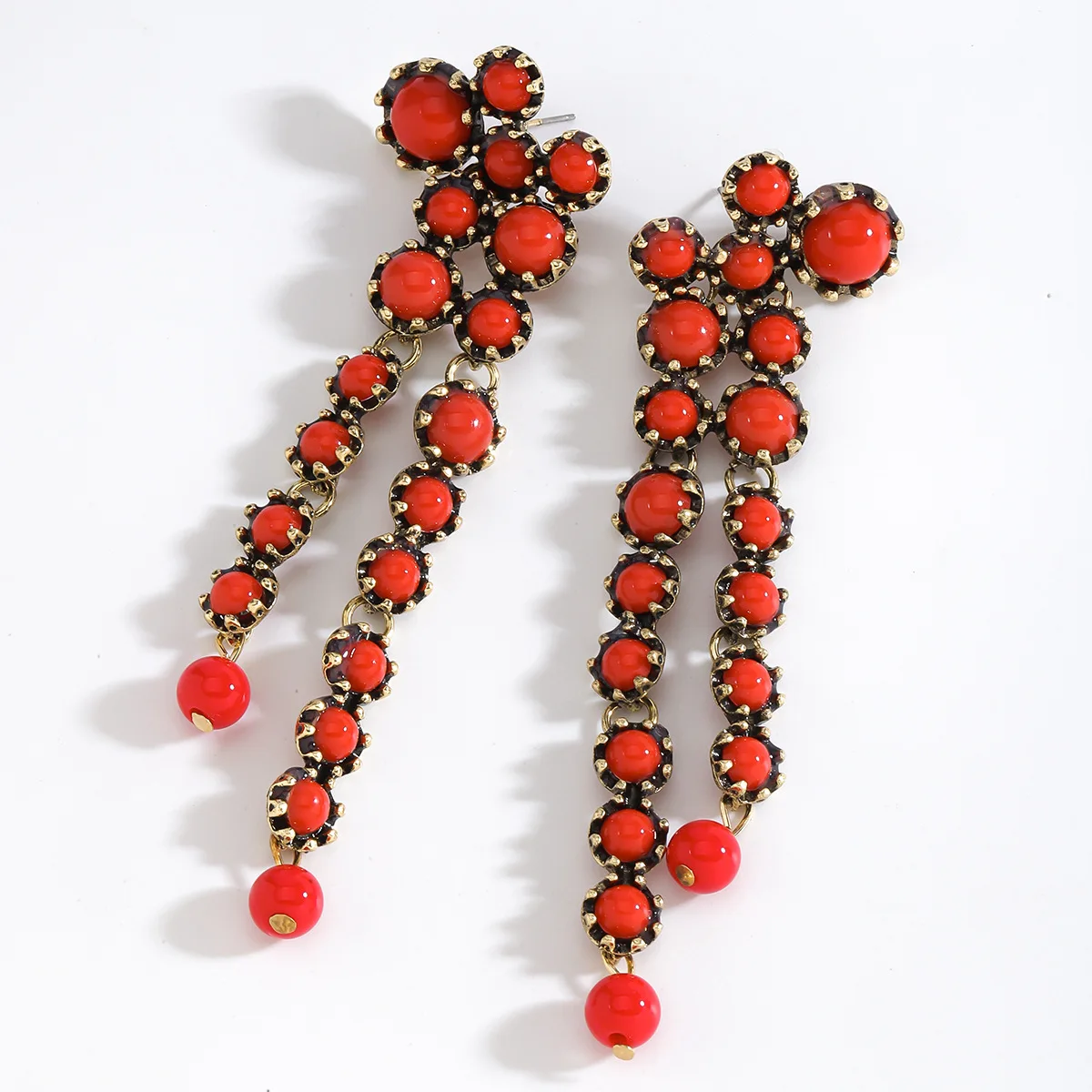 ZAA Resin Stone Earrings Vintage Geometric Pendant Drop Earrings Elegant Textured Drop Earring For Women Banquet Party Accessory