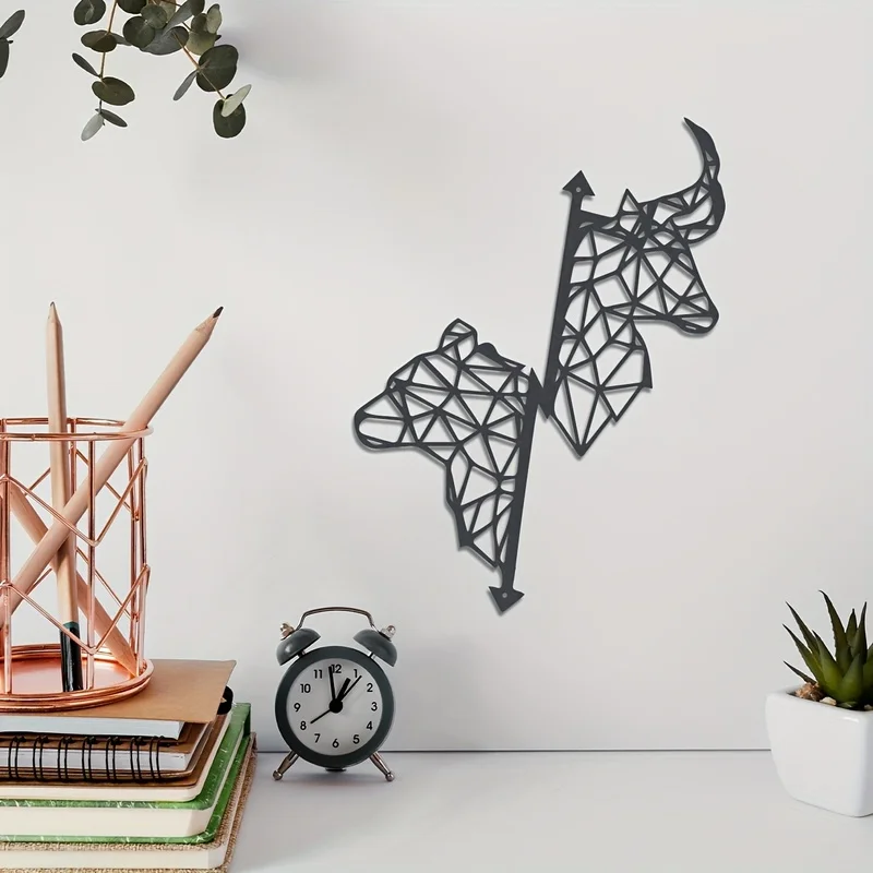 Modern Metal Wall Art - Bull and Bear Theme Sculpture Decoration，Suitable for Living Room、Bedroom、Corridor