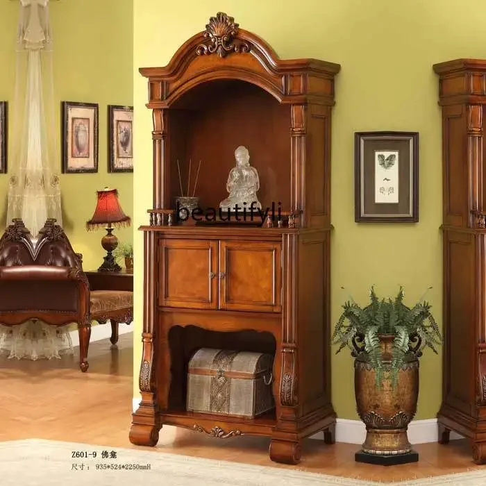 

zqqAmerican solid wood shrine, God of Wealth, Guanyin Bodhisattva table, Buddhist cabinet, Buddhist hall hanging cabinet