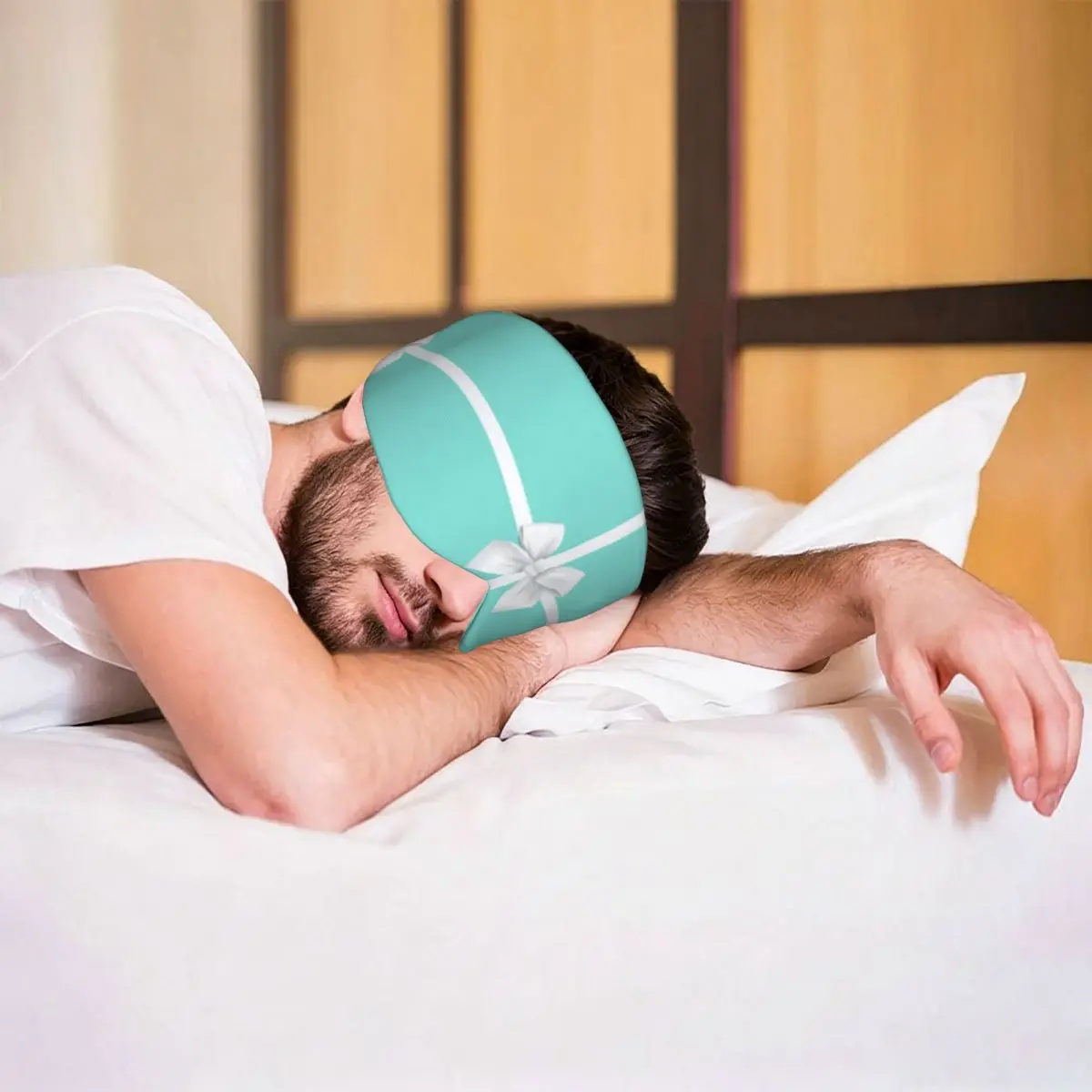 Turquoise Gift Box White Bow sleep mask Light Blocking Portable Eye Cover for Girls Boys Travel Party Gift Eyeshade eyepatch