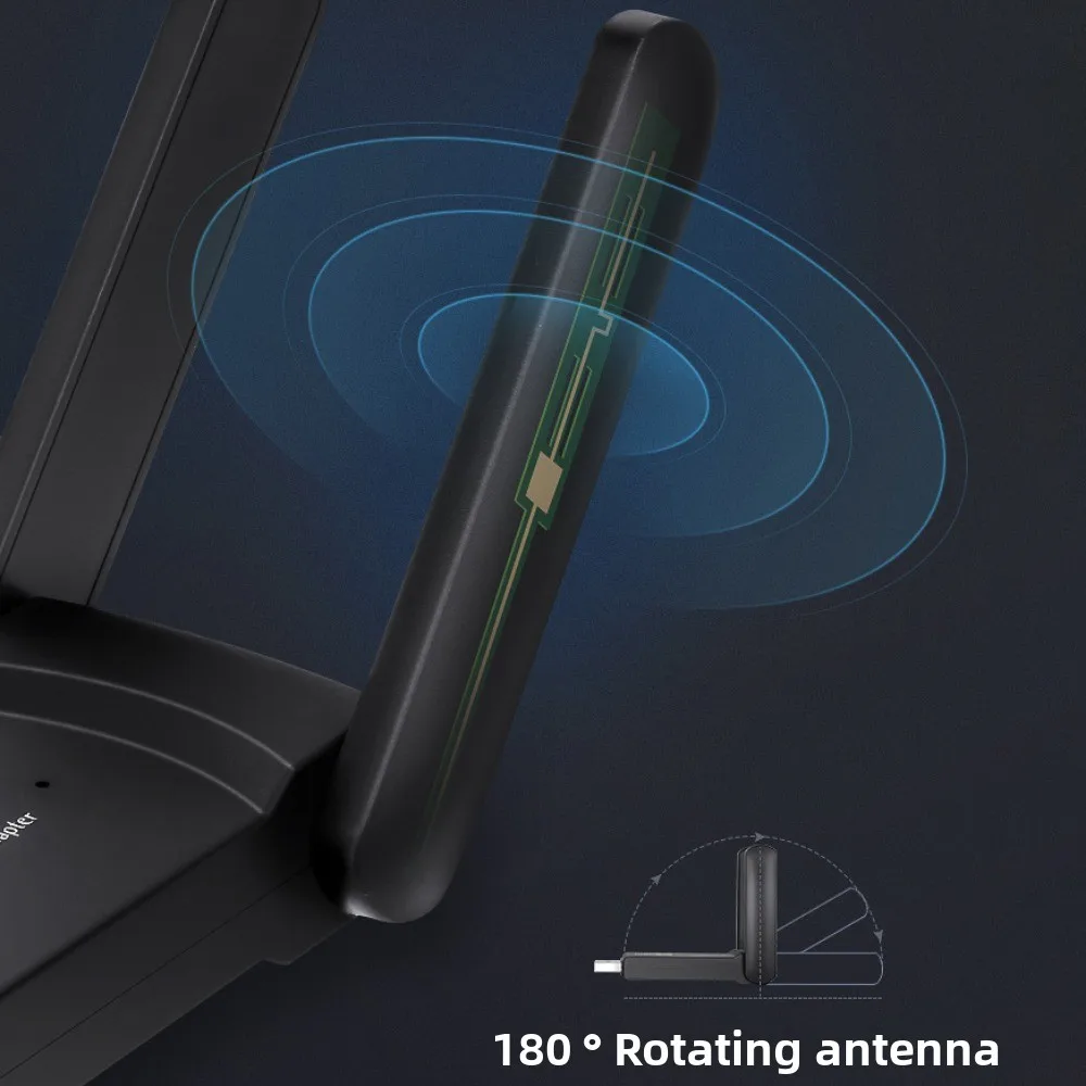 Adaptador usb wifi de banda dupla, 2 antenas, design 2.4g/5ghz, 1300mbps, dongle wi-fi, interface usb3.0 poderosa, placa de rede sem fio