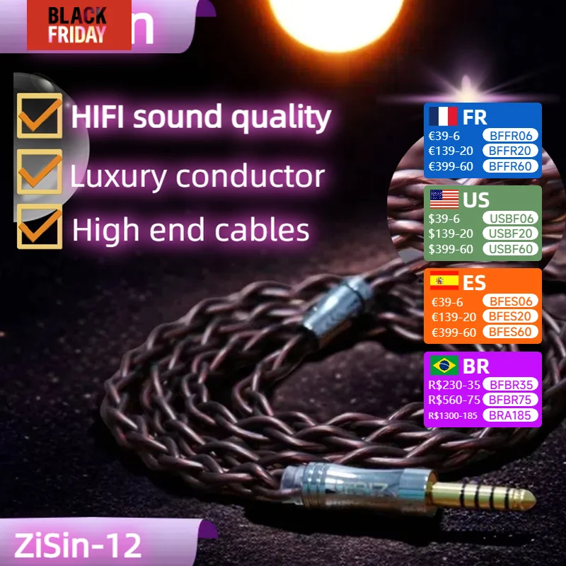 ZiSin-12 4-ядерный кабель для обновления наушников Litz HIFI с 3,5/2,5/4,4 мм MMCX/QDC/TFZ 0,78 2-контактный для MK4 Legacy2 Blessing3 различных