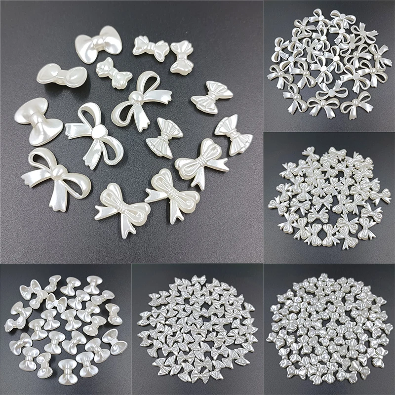 20pcs Earrings Accessories Ribbon Bow With Hole DIY Handmade Imitation Pearl Material Acrylic Bead Bow Shape Children Necklace