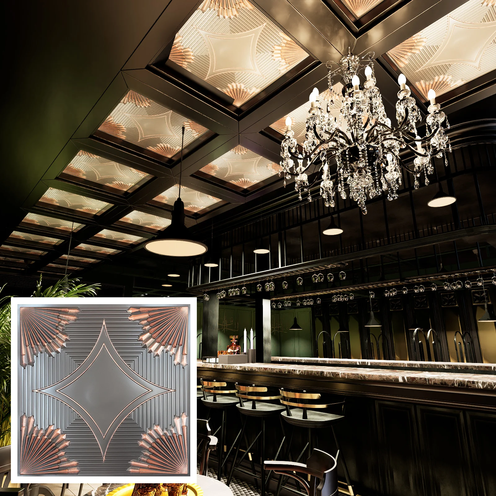 Suspended ceiling tile, Easy to Install PVC Panels, for Public house PL81 Traditional copper 10tiles/lot