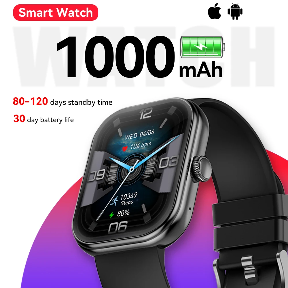 

SYNEOSKYE 1000 мАч Смарт-часы с большой батареей Спортивные уличные мужские/женские умные часы Bluetooth-вызов IP68 Водонепроницаемые 2,01 дюйма