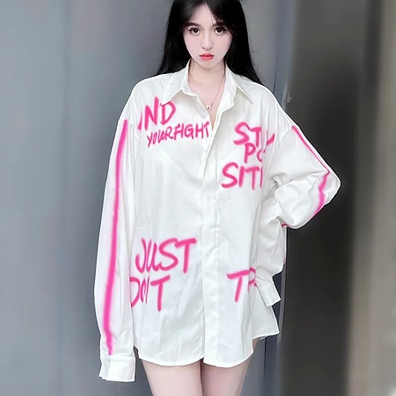 

Oversize Women Long Sleeve Letters Print Blouse Shirt Blusas Feminina Loose Chic Tops Blouses Tunic Street Long Shirts NZ221