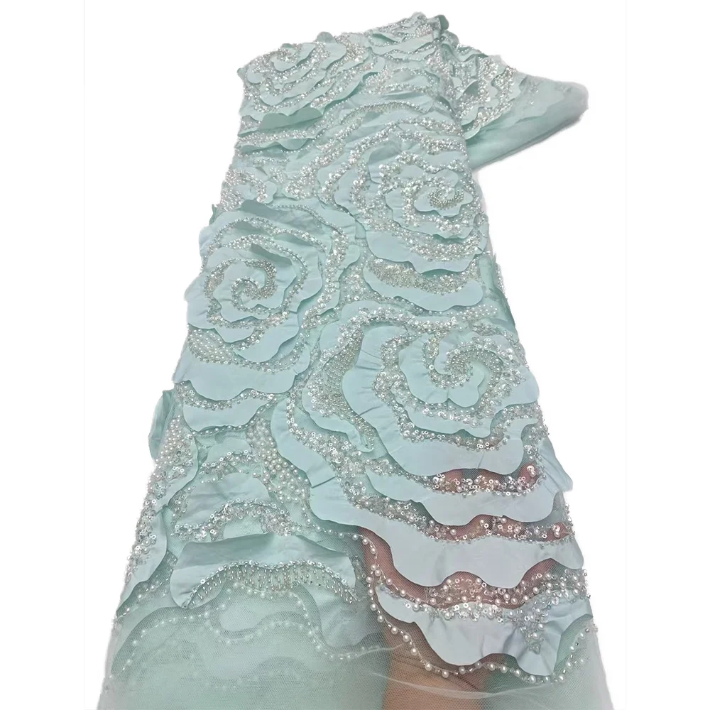 مصبوغ مطرز نسيج الدانتيل والتطريز الفرنسي اللؤلؤ تصميم الأزياء 5 ياردة الترتر مطرز أقمشة الدانتيل لفساتين الزفاف أحدث