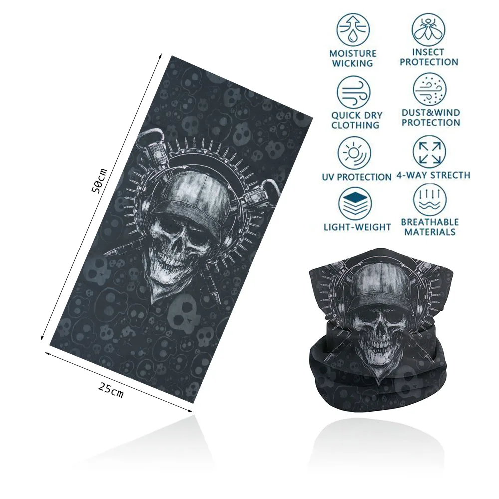 Seamless Face Bandana for Men Women Skull Printing Breathable Halloween Decor Neck Gaiter for Cycling Fishing Undercap Scarf