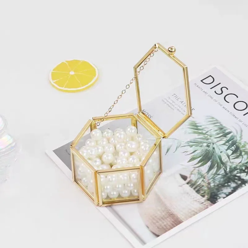 

Luxurious Hexagonal Ring Box Gold And Jewelry Accessory Box Glass Retro Jewelry Storage Box