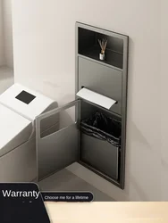 Toilet Niche Embedded Stainless Steel Trash Can Roll Paper Storage Rack Bathroom Bathroom 304 Niche Cabinet with Door