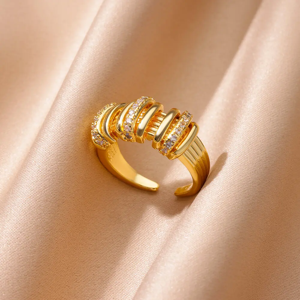Vintage Textured Geometric Rings for Women Stainless Steel Gold Color Adjustable Wedding Ring Aesthetic Jewelry Gift anillos