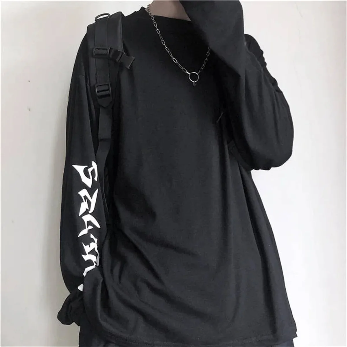 Cool Harajuku Ins Tshirt Hip Hop T-shirts Men Women Casual Korean T Shirt Long Sleeve Loose Tshirt Streetwear Autumn Tops Male