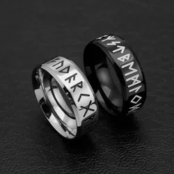 8MM Viking Nordic Mythology Amulet Rune Titanium Steel Fashion Hip Hop Rock Unisex Ring Punk Party Gift