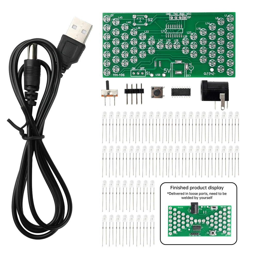 DC5V Electronic Hourglass DIY Kit with LED Light Double-layer PCB Board DIY Soldering Assembly Parts with DC Power Cord