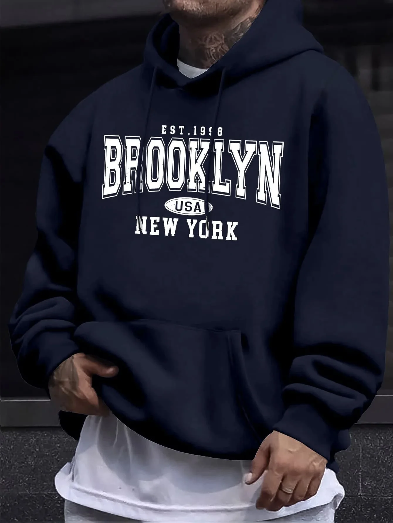 Meistverkaufte Herren-Oversize-Kapuzenjacke mit Langen Ärmeln für Herbst-Winter. Brooklyn New York Buchstaben-Print Paar-Hoodie – Detail 5