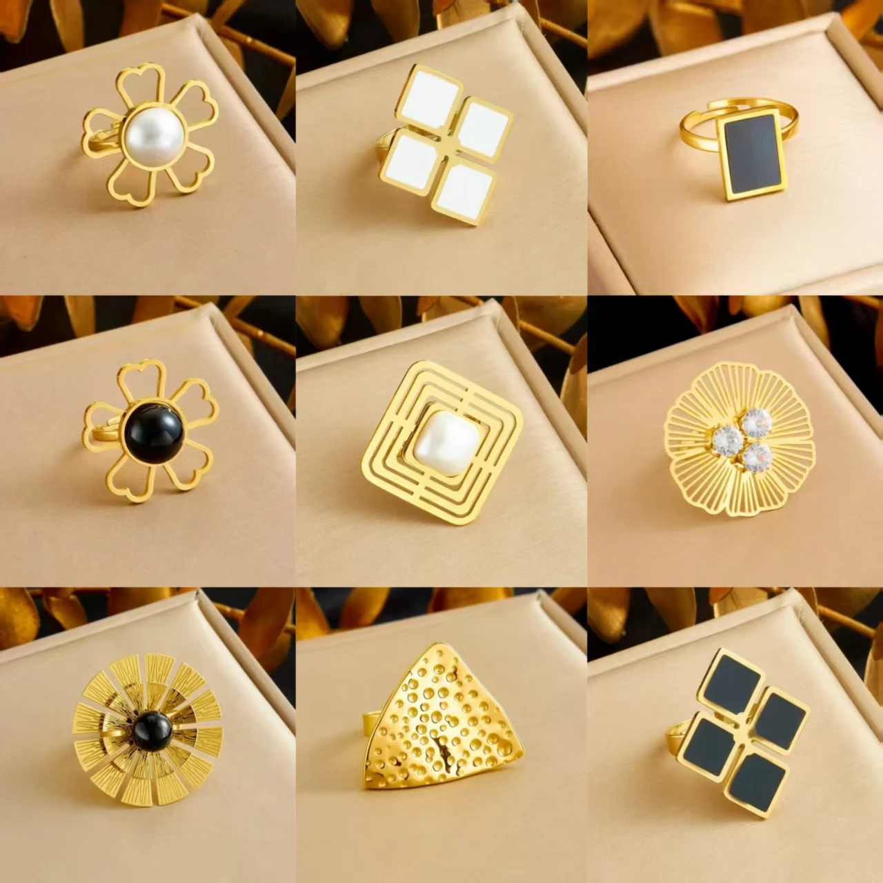 TAISILI Women Stainless Steel Ring Minimalist Gold Black Square Enamel Open Ring For Modern Ladies Daily & Party Jewelry