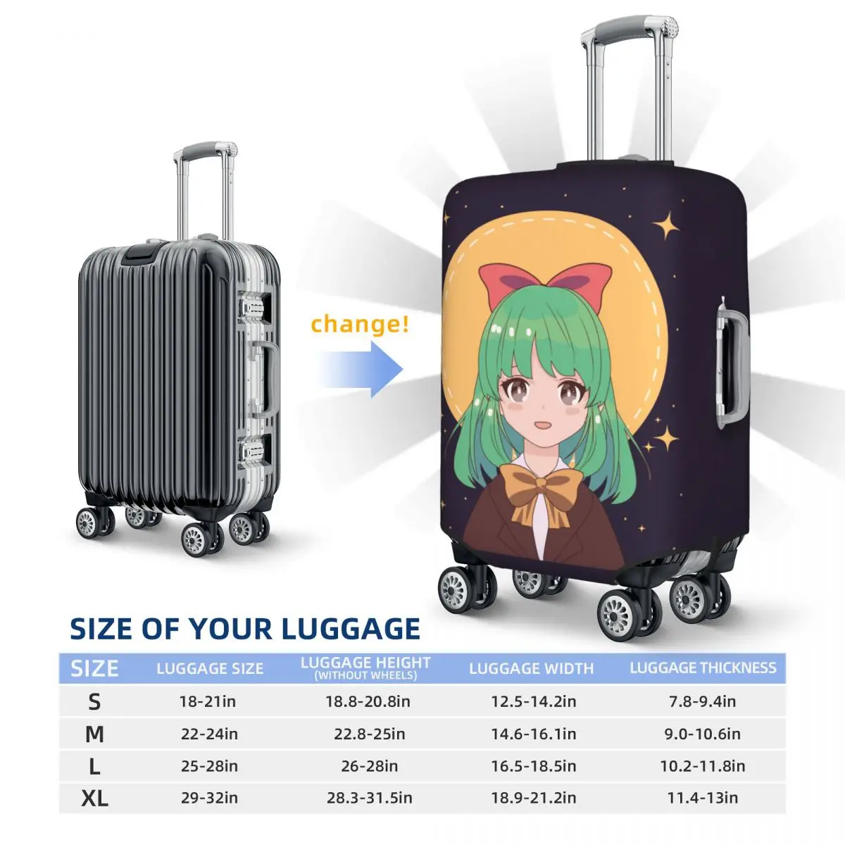 Anime Girl Suitcase Cover Cute Strectch Travel Protection Luggage Accesories Flight Christmas Gift