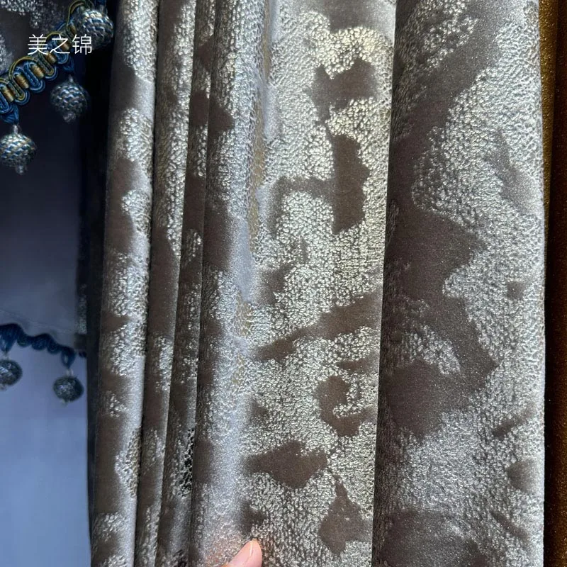 Custom Gorgeous high-grade European velvet bronzing living room gold cloth blackout curtain tulle valance drape C2064