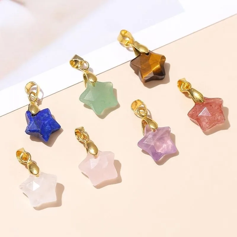 

10pcs Natural Crystal Stone Star Cutting Elegant Pendant Rose Lapis Green Quartz Charms for Necklaces Jewelry Making