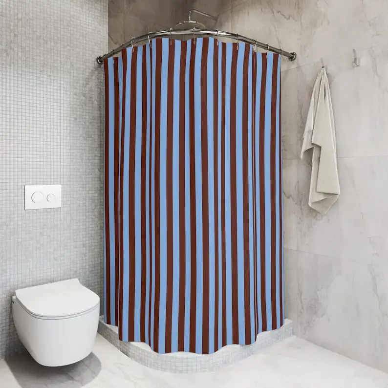 Bold Colorful Blue Red Stripe Shower Curtain - Vibrant Bathroom Decor with Striped Pattern