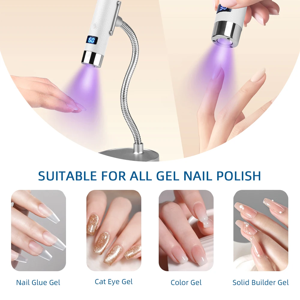 USBスマートタッチネイルランプ（スタンド付き）- ジェルネイル硬化用UV LEDライト、ポータブルネイルアートドライヤー（ステッカー＆ダイヤモンドセッティング付き）