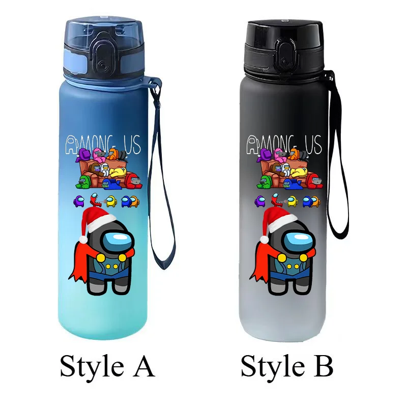 Among Us Water Bottle, Cartoon Crewmate Print Portable Leakproof Sport Cup with Lanyard, Kids Outdoor Travel Drinking Mug,