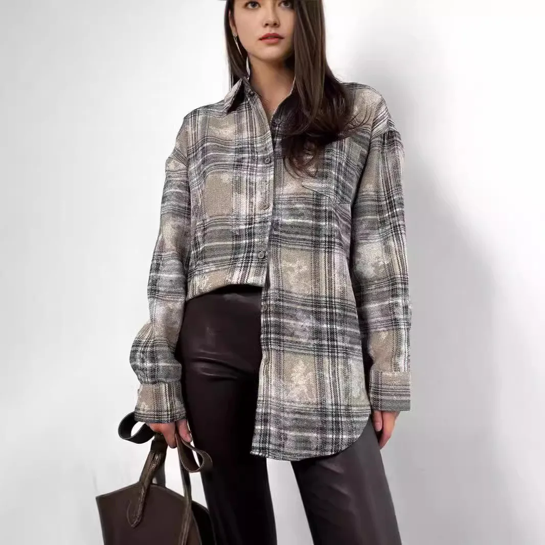 

2026 Women's Plaid Shirt Long Sleeve Vintage Fashionable Loose Spring Autumn Top Street Casual Button Cardigan Blouses for Femal