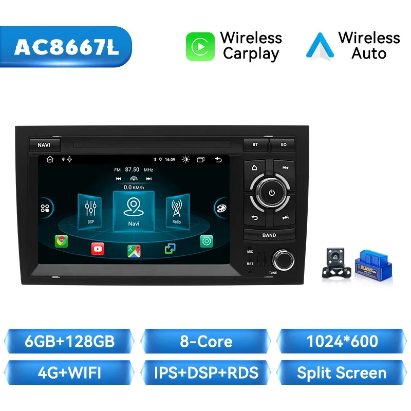 Xonrich Draadloze Carplay Android 14 Auto Multimedia Autoradio Voor Audi A4 B8 B6 B7 S4 B7 B6 Rs4 Rs4 B7 Seat Exeo Ips Navigatie Bose