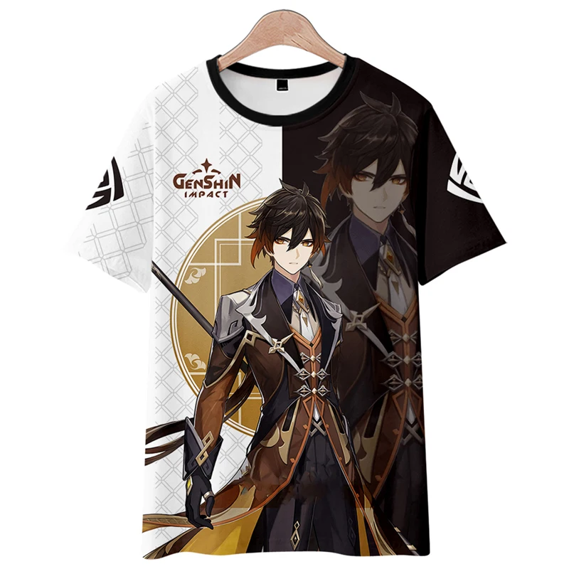 Camiseta de manga corta con estampado de anime Genshin Impact Zhongli, traje de pantalones cortos, kimono, Impresión de juego periférico, animación