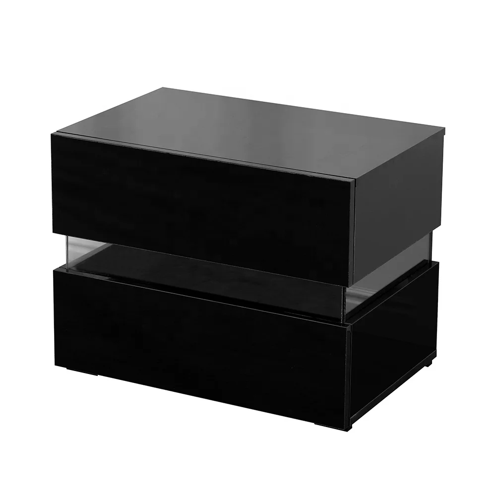 

Simple Wooden Bedside Table with LED Light, 2 Drawer, Modern Nightstand for Bedroom, New Design