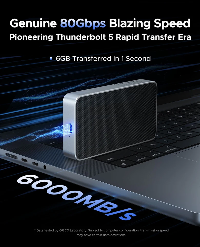 ORICO 80Gbps Thunderbolt 5-Compatible SSD Enclosure with Fan