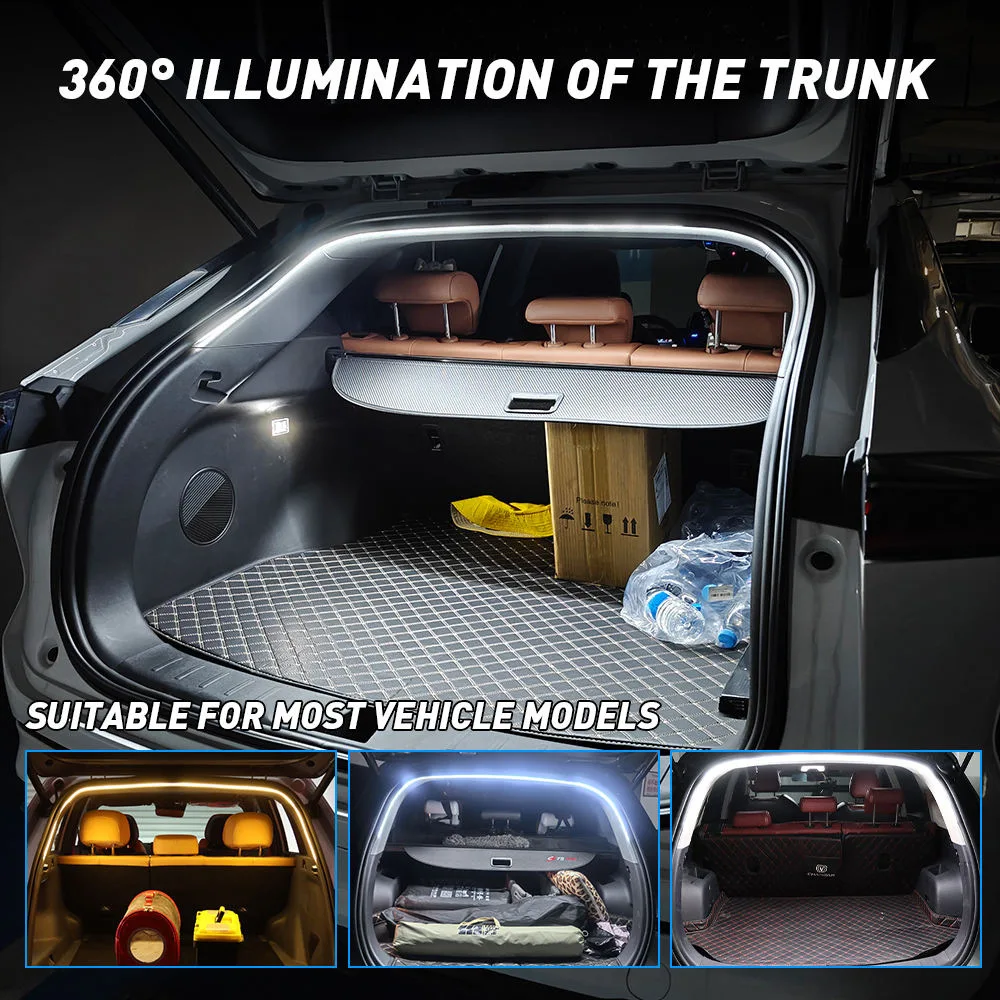 12V LED Rear Trunk Brighten Light Strip White 2M/4M Modified Lighting Waterproof Flexible Light Car Atmosphere Lamp image 2
