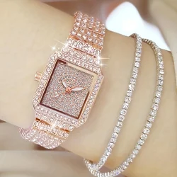 3pcs/set Ladies Watch Luxury Women Watch Crystal Rhinestone Watches Quartz Stainless Steel Strap Wristwatch Square Dial Wrist