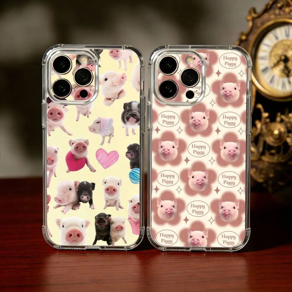 

Lovely Cute Piggy Phone Case For iPhone 17 16 15 14 13 12 11 Mini Pro Max Plus Transparent Cover