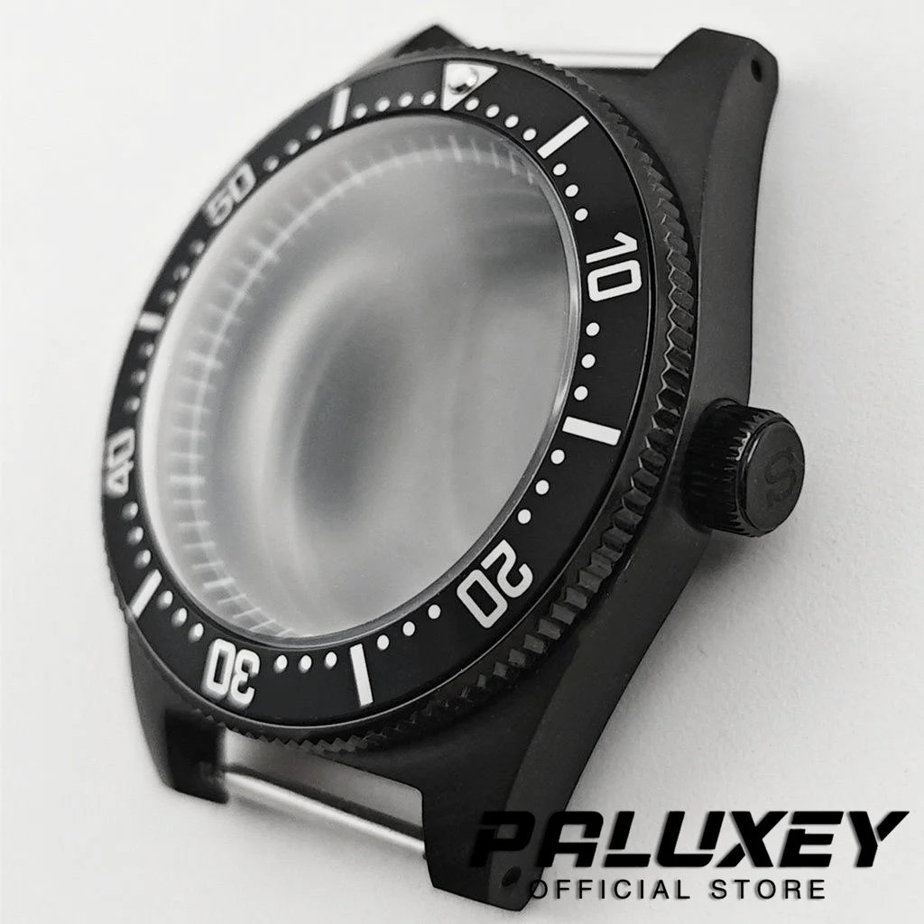 PVD Black 40mm NH35 62MAS Diving With Black Chapter Ring Watch Cases Suitable for NH35 NH36 NH34 NH38 Movement For 28.5mm Dial