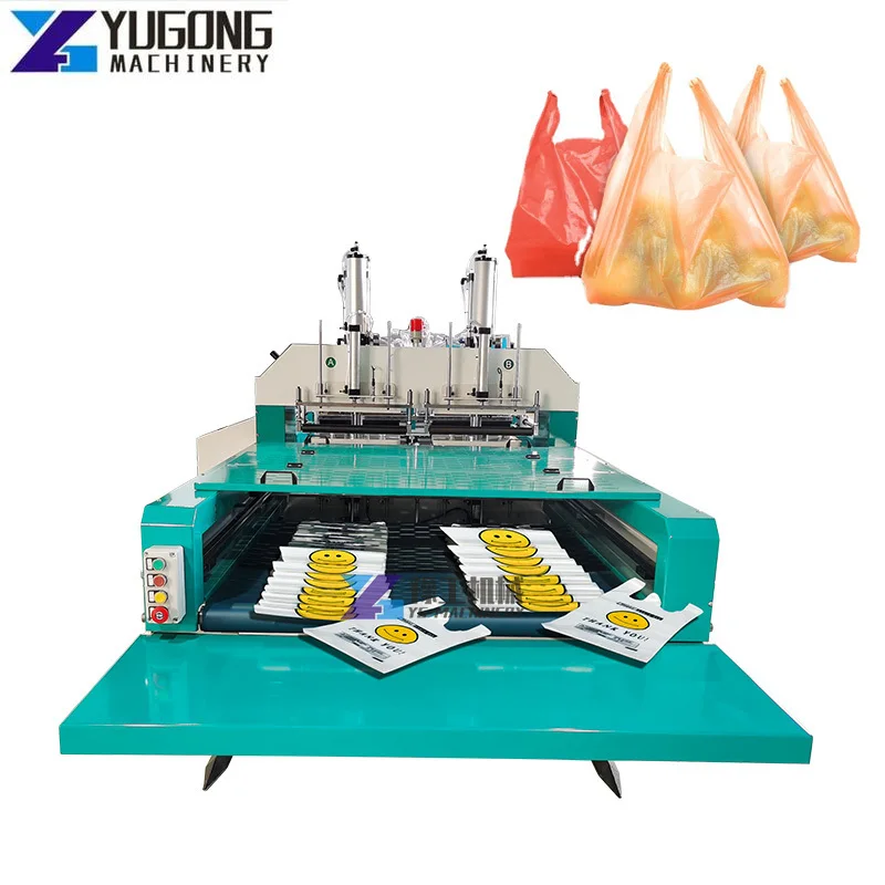 yugong HDPE LDPE Biodegradable Garbage Cloth T-Shirt Carry Poly Nylon Polythene Shopping Plastic Bag Making Machine