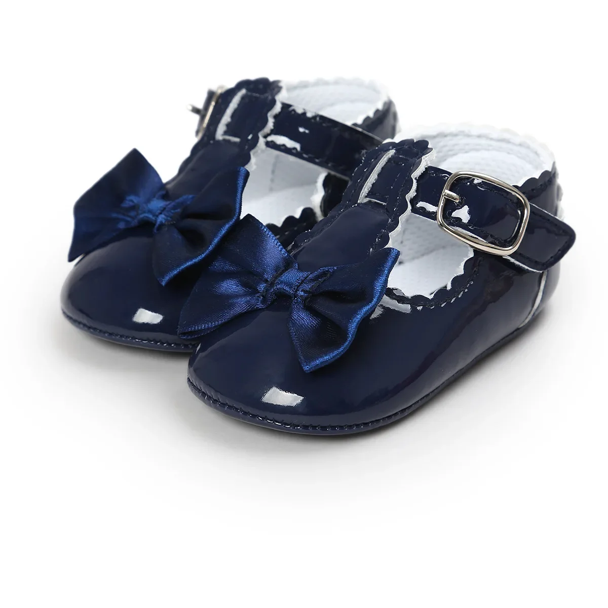 Bébé mignon arc princesse robe chaussures en cuir PU couleur unie fond souple premier enfant en bas âge chaussures 0-18 mois nouveau-né bébé chaussures fille