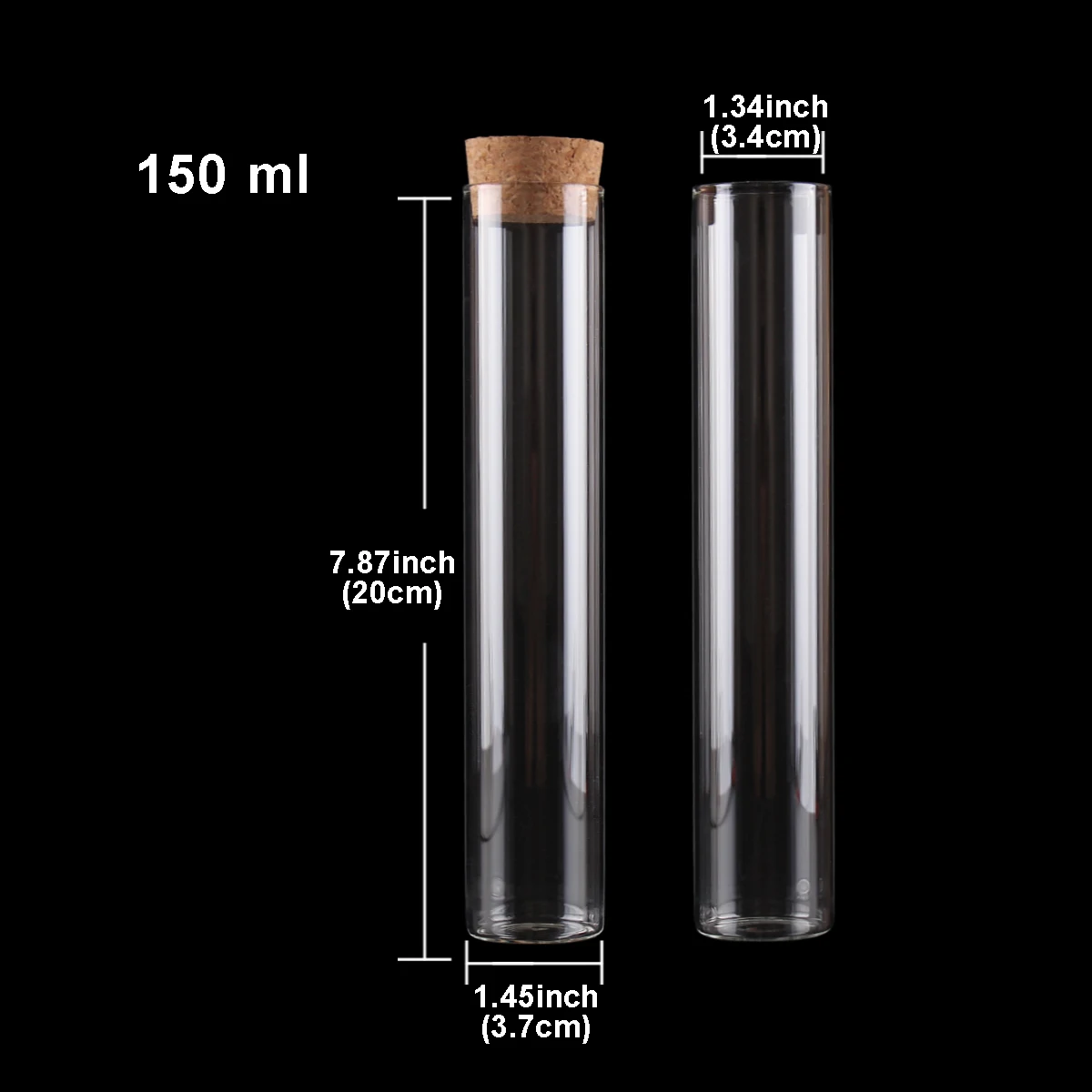 150ml Test Tubes with Cork Stopper 20cm Lenght Glass Tubes Lab Glassware Spice Jars Storage Jars for Craft DIY